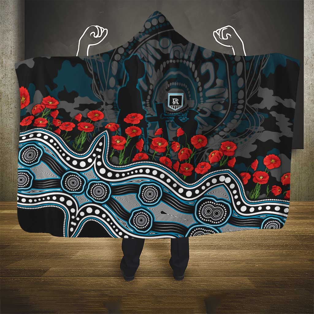 Port Adelaide Power ANZAC Day Hooded Blanket Indigenous Dot Art with Poppy Flower Tribute