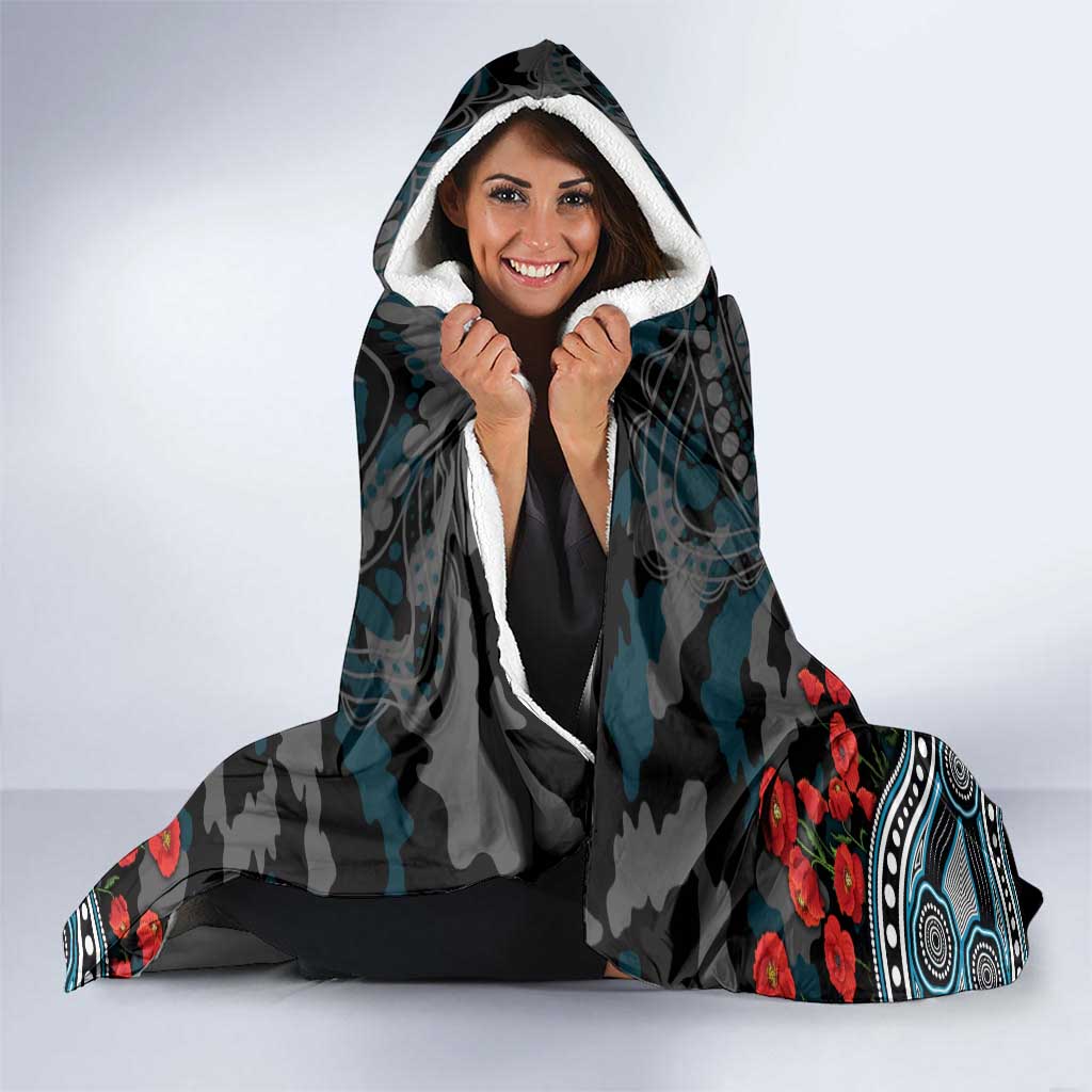 Port Adelaide Power ANZAC Day Hooded Blanket Indigenous Dot Art with Poppy Flower Tribute