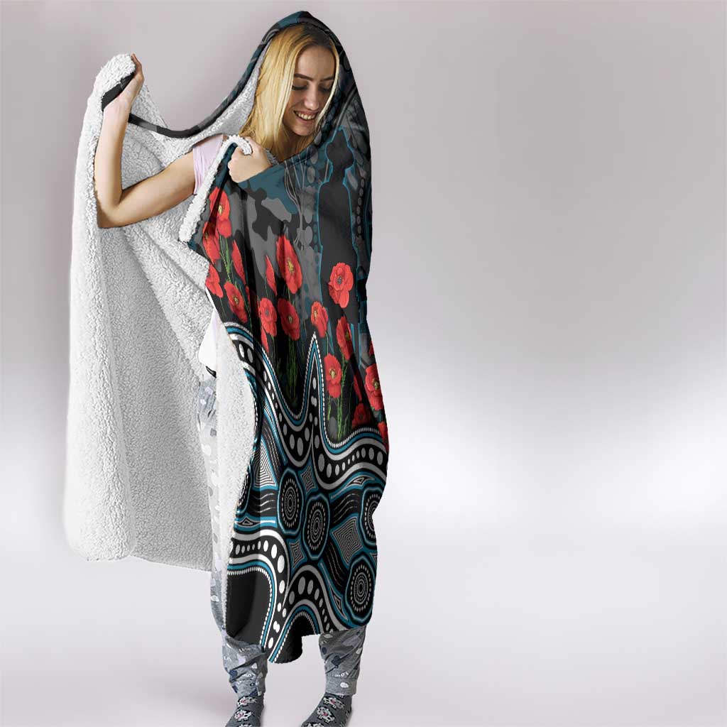 Port Adelaide Power ANZAC Day Hooded Blanket Indigenous Dot Art with Poppy Flower Tribute