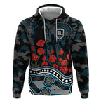 Port Adelaide Power ANZAC Day Hoodie Indigenous Dot Art with Poppy Flower Tribute