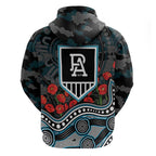 Port Adelaide Power ANZAC Day Hoodie Indigenous Dot Art with Poppy Flower Tribute