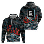 Port Adelaide Power ANZAC Day Hoodie Indigenous Dot Art with Poppy Flower Tribute