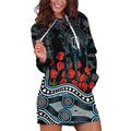 Port Adelaide Power ANZAC Day Hoodie Dress Indigenous Dot Art with Poppy Flower Tribute
