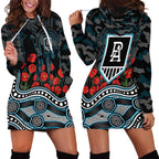 Port Adelaide Power ANZAC Day Hoodie Dress Indigenous Dot Art with Poppy Flower Tribute