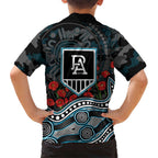 Port Adelaide Power ANZAC Day Kid Hawaiian Shirt Indigenous Dot Art with Poppy Flower Tribute