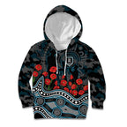 Port Adelaide Power ANZAC Day Kid Hoodie Indigenous Dot Art with Poppy Flower Tribute