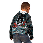 Port Adelaide Power ANZAC Day Kid Hoodie Indigenous Dot Art with Poppy Flower Tribute