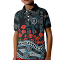 Port Adelaide Power ANZAC Day Kid Polo Shirt Indigenous Dot Art with Poppy Flower Tribute