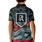 Port Adelaide Power ANZAC Day Kid Polo Shirt Indigenous Dot Art with Poppy Flower Tribute