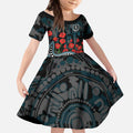 Port Adelaide Power ANZAC Day Kid Short Sleeve Dress Indigenous Dot Art with Poppy Flower Tribute