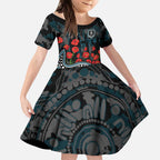Port Adelaide Power ANZAC Day Kid Short Sleeve Dress Indigenous Dot Art with Poppy Flower Tribute