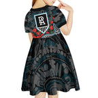 Port Adelaide Power ANZAC Day Kid Short Sleeve Dress Indigenous Dot Art with Poppy Flower Tribute