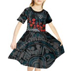 Port Adelaide Power ANZAC Day Kid Short Sleeve Dress Indigenous Dot Art with Poppy Flower Tribute