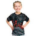 Port Adelaide Power ANZAC Day Kid T Shirt Indigenous Dot Art with Poppy Flower Tribute