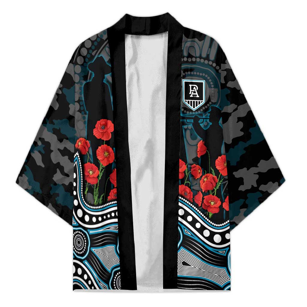 Port Adelaide Power ANZAC Day Kimono Indigenous Dot Art with Poppy Flower Tribute