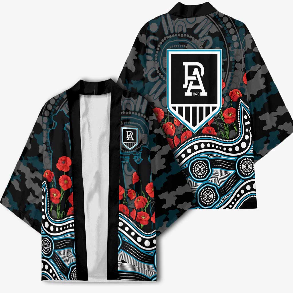 Port Adelaide Power ANZAC Day Kimono Indigenous Dot Art with Poppy Flower Tribute