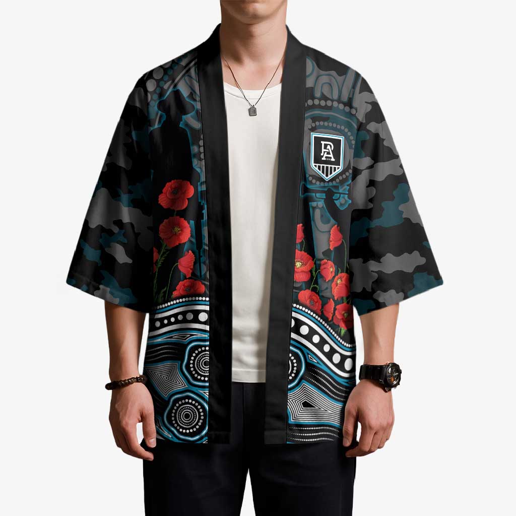 Port Adelaide Power ANZAC Day Kimono Indigenous Dot Art with Poppy Flower Tribute
