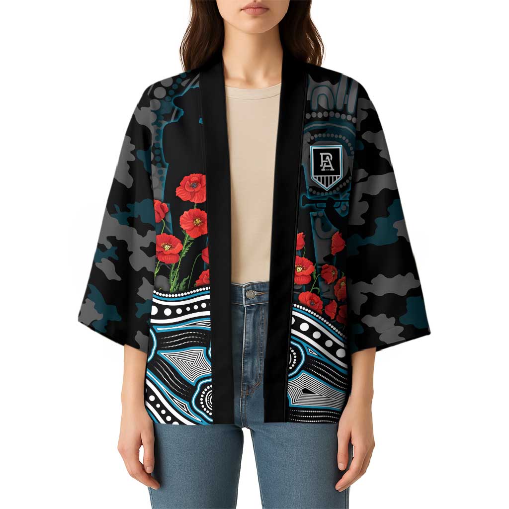 Port Adelaide Power ANZAC Day Kimono Indigenous Dot Art with Poppy Flower Tribute