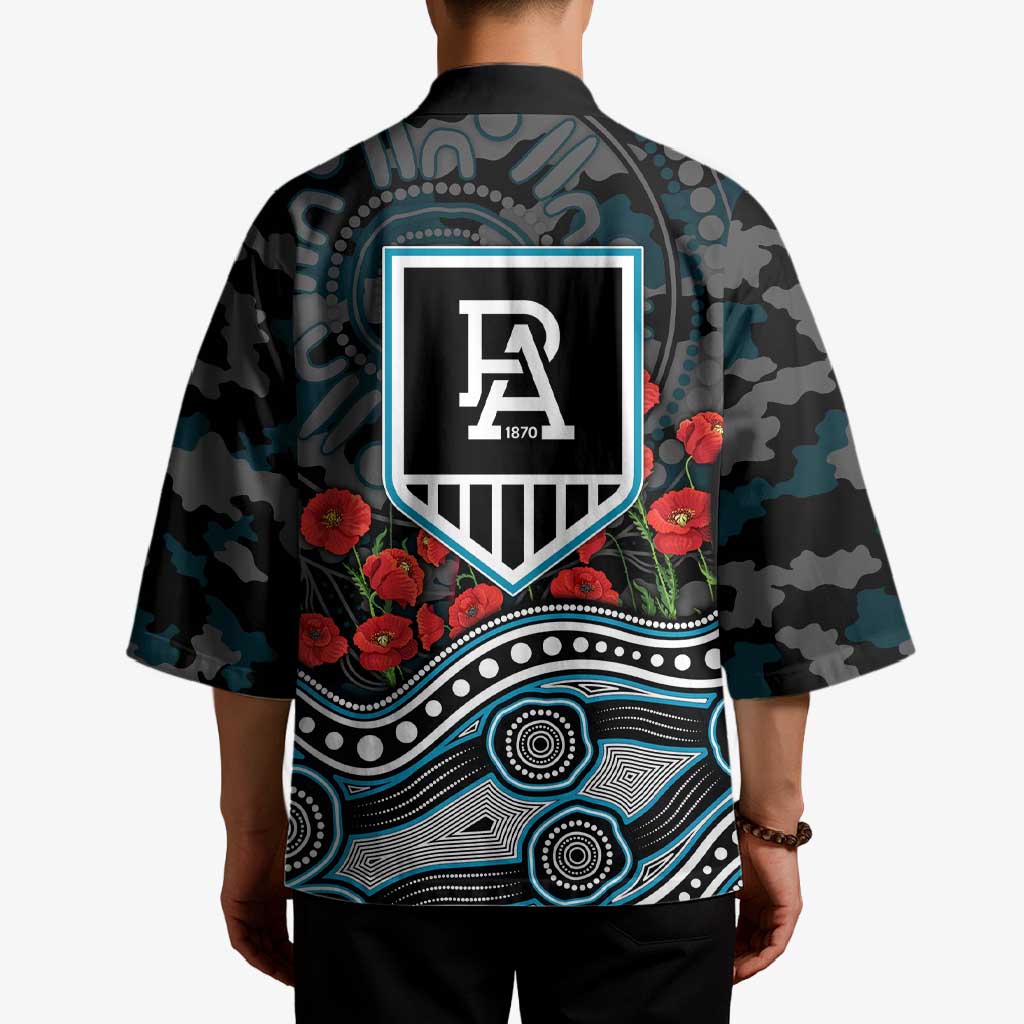 Port Adelaide Power ANZAC Day Kimono Indigenous Dot Art with Poppy Flower Tribute