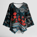 Port Adelaide Power ANZAC Day Kimono Sleeve Blouse Indigenous Dot Art with Poppy Flower Tribute