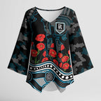 Port Adelaide Power ANZAC Day Kimono Sleeve Blouse Indigenous Dot Art with Poppy Flower Tribute