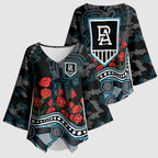 Port Adelaide Power ANZAC Day Kimono Sleeve Blouse Indigenous Dot Art with Poppy Flower Tribute