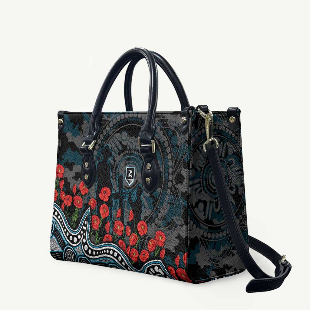 Port Adelaide Power ANZAC Day Leather Bag Indigenous Dot Art with Poppy Flower Tribute