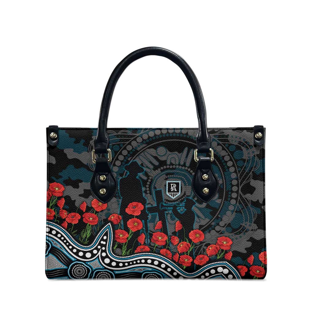 Port Adelaide Power ANZAC Day Leather Bag Indigenous Dot Art with Poppy Flower Tribute