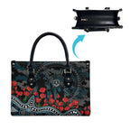 Port Adelaide Power ANZAC Day Leather Bag Indigenous Dot Art with Poppy Flower Tribute