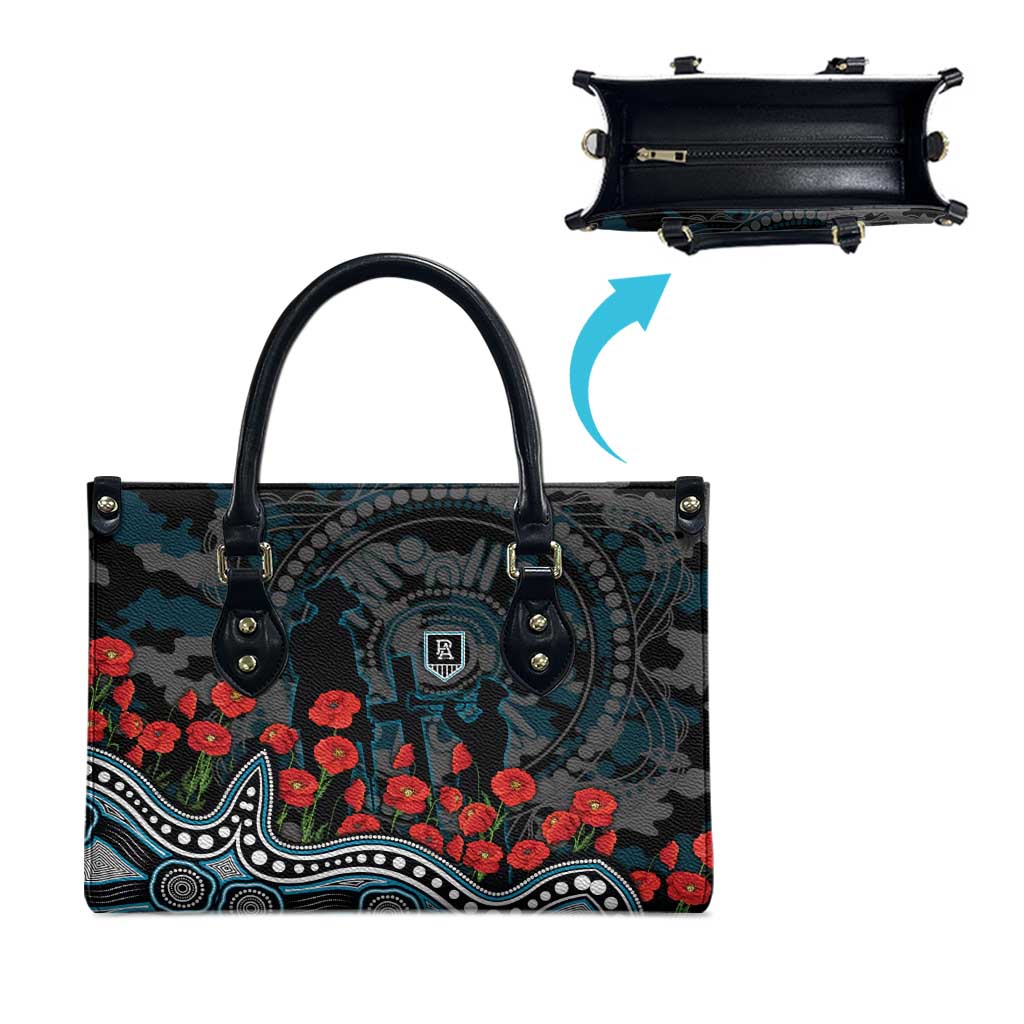 Port Adelaide Power ANZAC Day Leather Bag Indigenous Dot Art with Poppy Flower Tribute