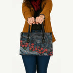 Port Adelaide Power ANZAC Day Leather Bag Indigenous Dot Art with Poppy Flower Tribute