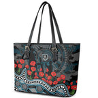 Port Adelaide Power ANZAC Day Leather Tote Bag Indigenous Dot Art with Poppy Flower Tribute