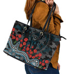 Port Adelaide Power ANZAC Day Leather Tote Bag Indigenous Dot Art with Poppy Flower Tribute