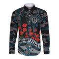 Port Adelaide Power ANZAC Day Long Sleeve Button Shirt Indigenous Dot Art with Poppy Flower Tribute