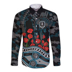 Port Adelaide Power ANZAC Day Long Sleeve Button Shirt Indigenous Dot Art with Poppy Flower Tribute