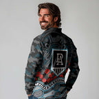 Port Adelaide Power ANZAC Day Long Sleeve Polo Shirt Indigenous Dot Art with Poppy Flower Tribute