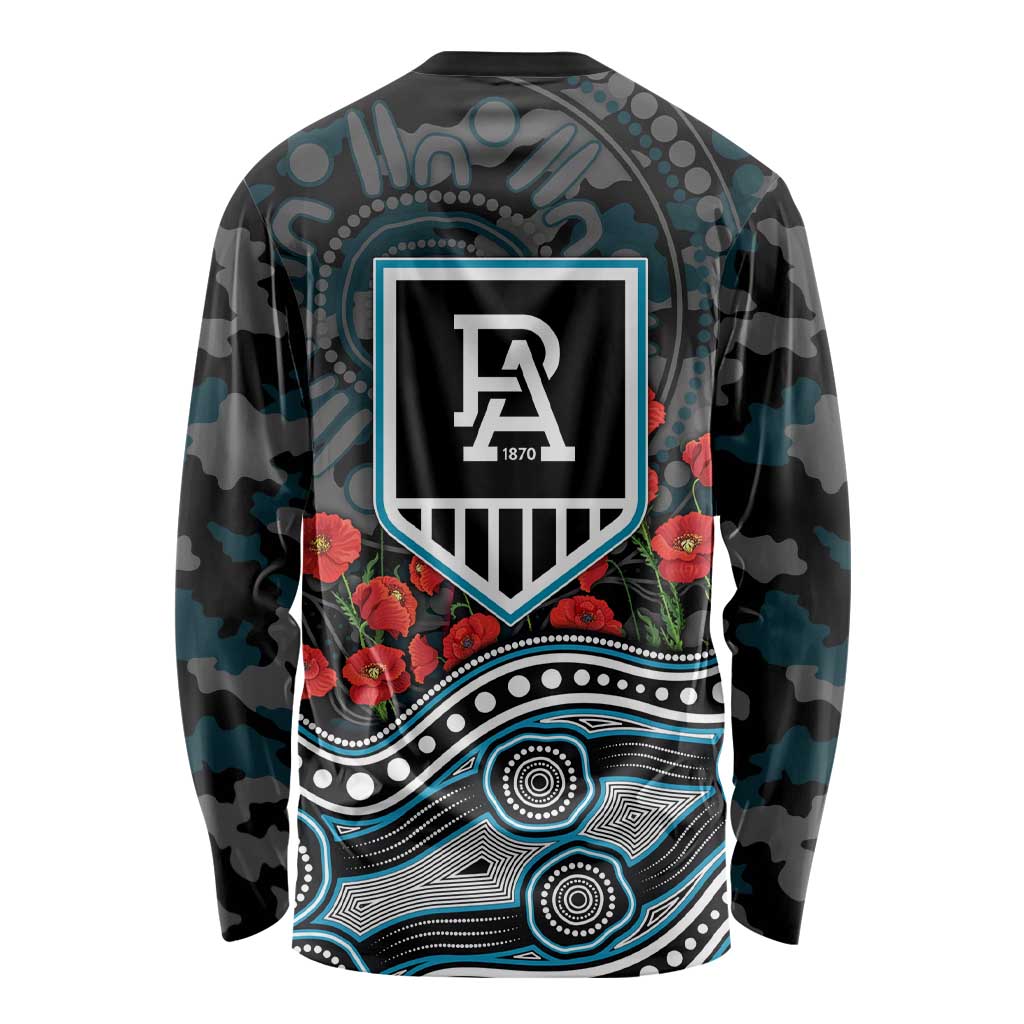 Port Adelaide Power ANZAC Day Long Sleeve Shirt Indigenous Dot Art with Poppy Flower Tribute