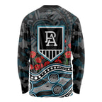Port Adelaide Power ANZAC Day Long Sleeve Shirt Indigenous Dot Art with Poppy Flower Tribute