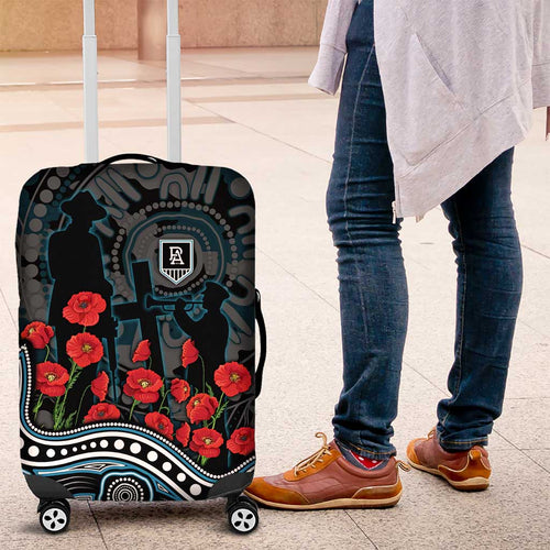 Port Adelaide Power ANZAC Day Luggage Cover Indigenous Dot Art with Poppy Flower Tribute