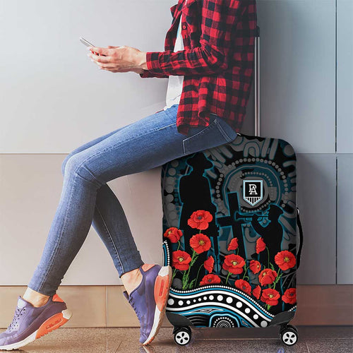 Port Adelaide Power ANZAC Day Luggage Cover Indigenous Dot Art with Poppy Flower Tribute
