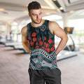 Port Adelaide Power ANZAC Day Men Tank Top Indigenous Dot Art with Poppy Flower Tribute