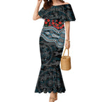 Port Adelaide Power ANZAC Day Mermaid Dress Indigenous Dot Art with Poppy Flower Tribute