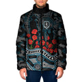 Port Adelaide Power ANZAC Day Padded Jacket Indigenous Dot Art with Poppy Flower Tribute