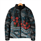 Port Adelaide Power ANZAC Day Padded Jacket Indigenous Dot Art with Poppy Flower Tribute