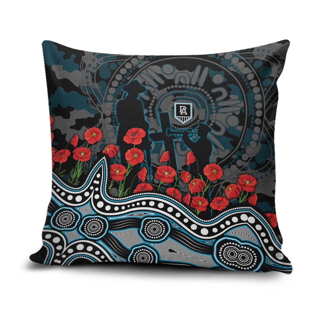Port Adelaide Power ANZAC Day Pillow Cover Indigenous Dot Art with Poppy Flower Tribute
