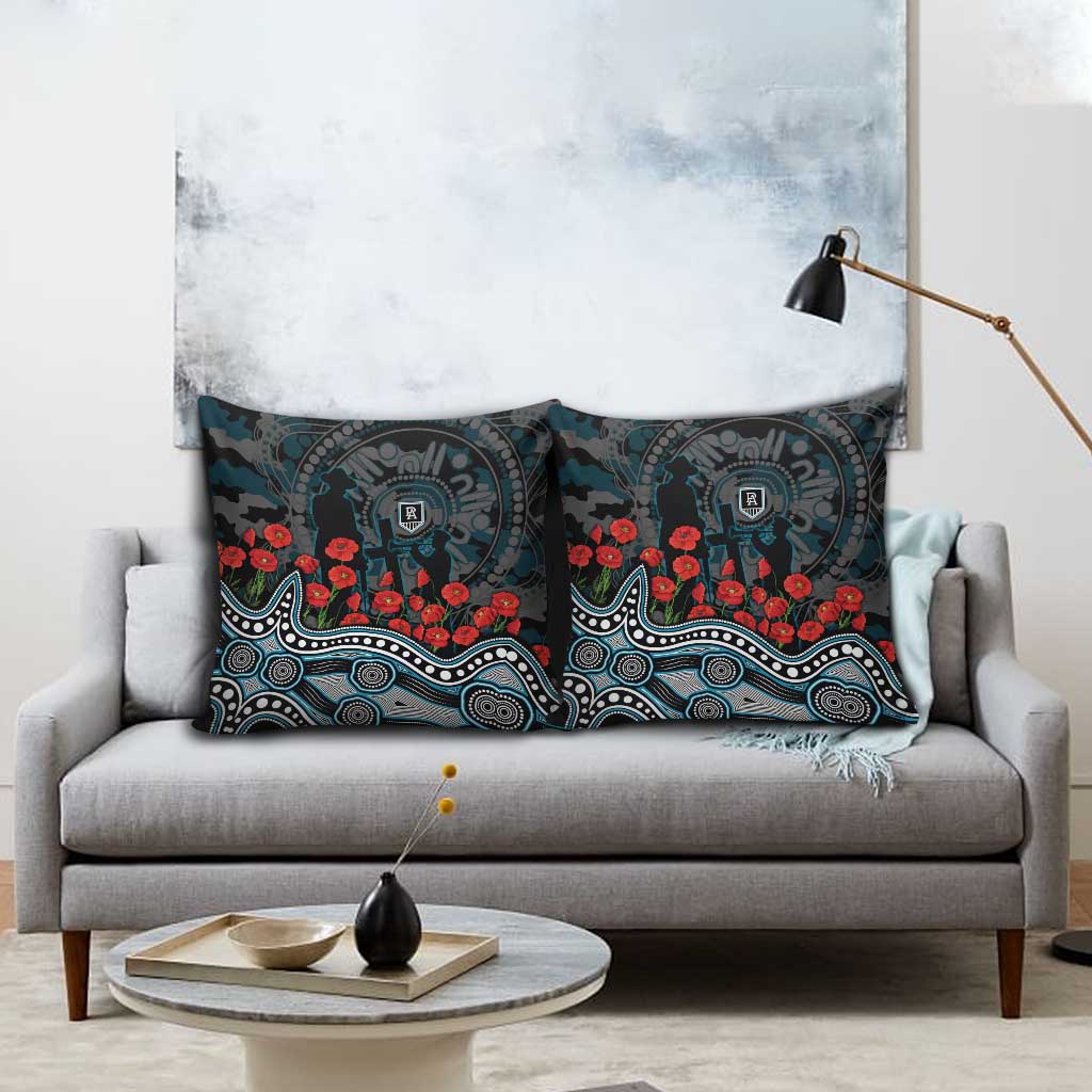 Port Adelaide Power ANZAC Day Pillow Cover Indigenous Dot Art with Poppy Flower Tribute