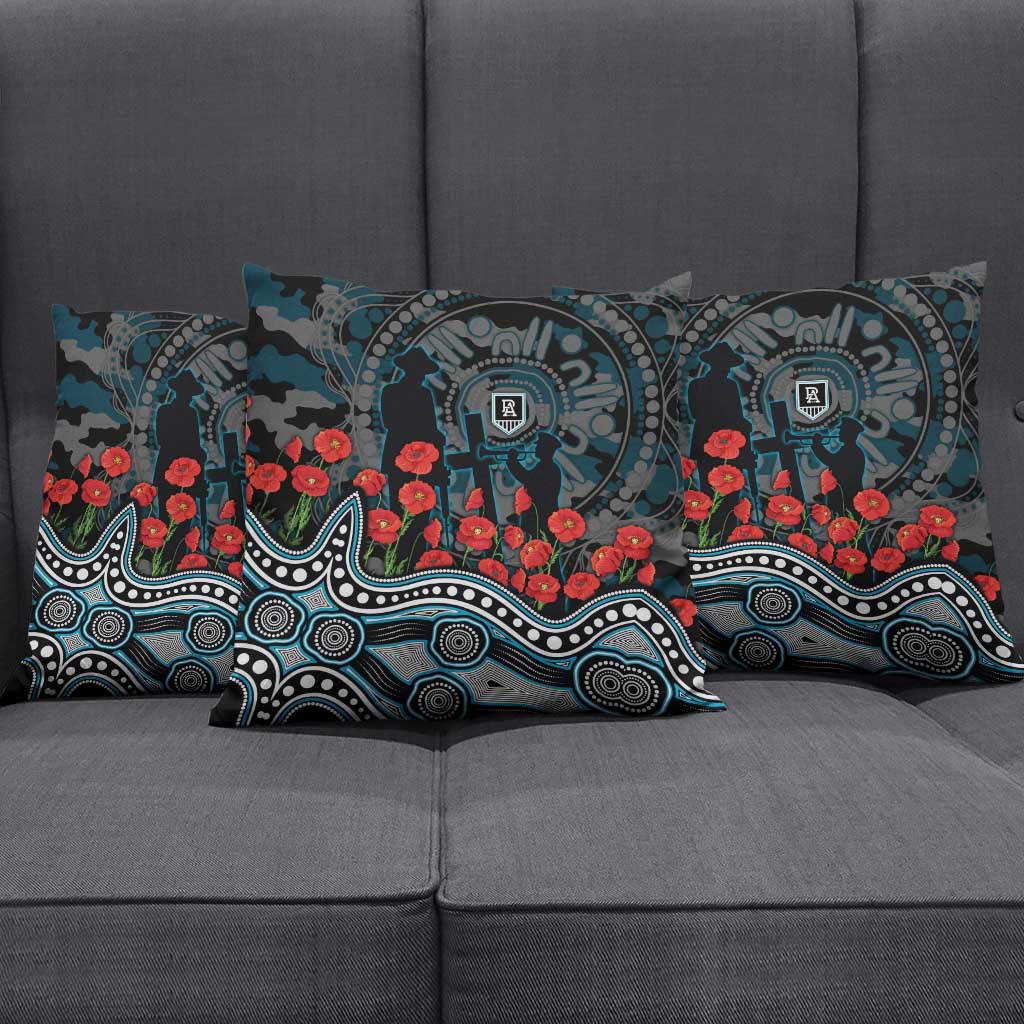 Port Adelaide Power ANZAC Day Pillow Cover Indigenous Dot Art with Poppy Flower Tribute