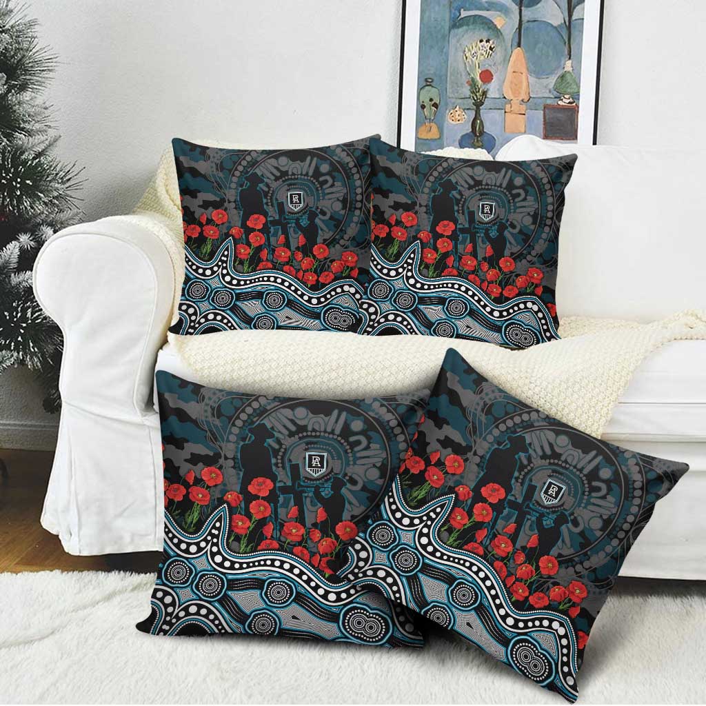 Port Adelaide Power ANZAC Day Pillow Cover Indigenous Dot Art with Poppy Flower Tribute