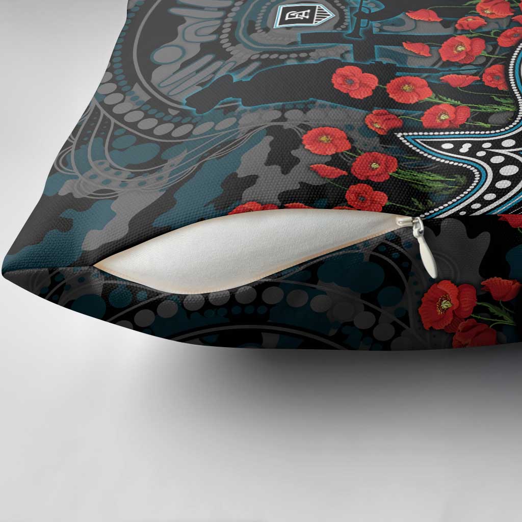 Port Adelaide Power ANZAC Day Pillow Cover Indigenous Dot Art with Poppy Flower Tribute