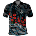 Port Adelaide Power ANZAC Day Polo Shirt Indigenous Dot Art with Poppy Flower Tribute